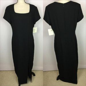 NWT Vtg Liz Claiborne Maxi Dress Size 14 Womans Black Square Neck Short Sleeve